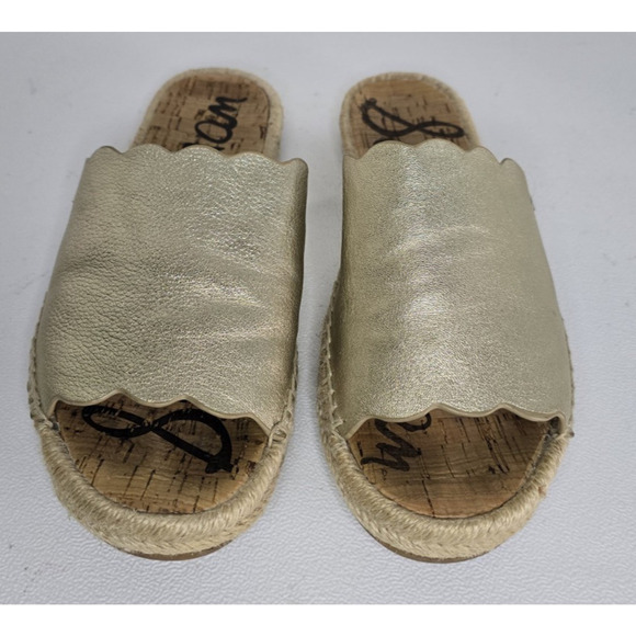 SAM EDELMAN ANDY GOLD LEATHER SANDALS ESPADRILLES SIZE 8 M - Picture 2 of 8